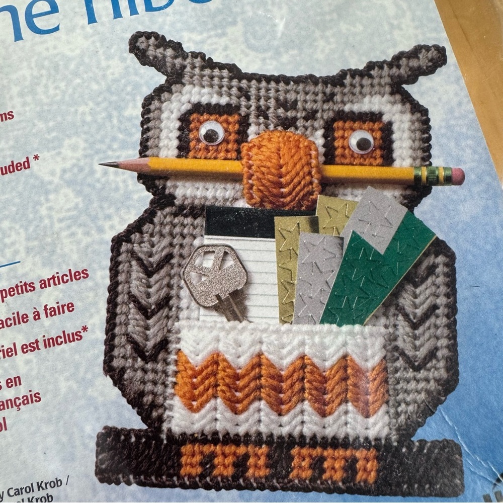 NEW Vintage Carol Krob Yarn Craft Owl Pocket